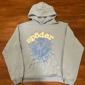 Sky Blue Sp5der Graphic Pullover Hoodie Size Medium